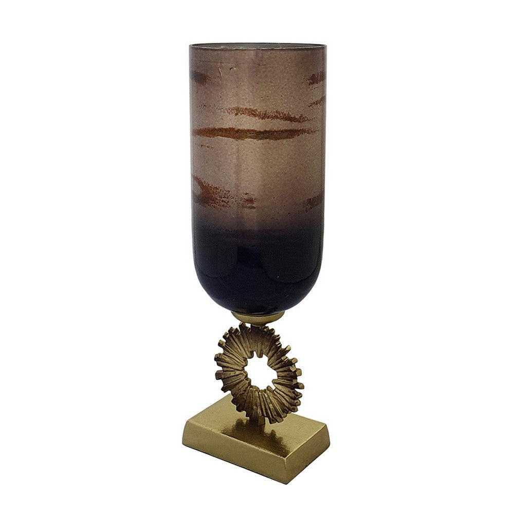 Ginny Vase, Sculpted Vintage Gold Ring Accent, Gold-Gray Glass, 19 Inch - BM350383