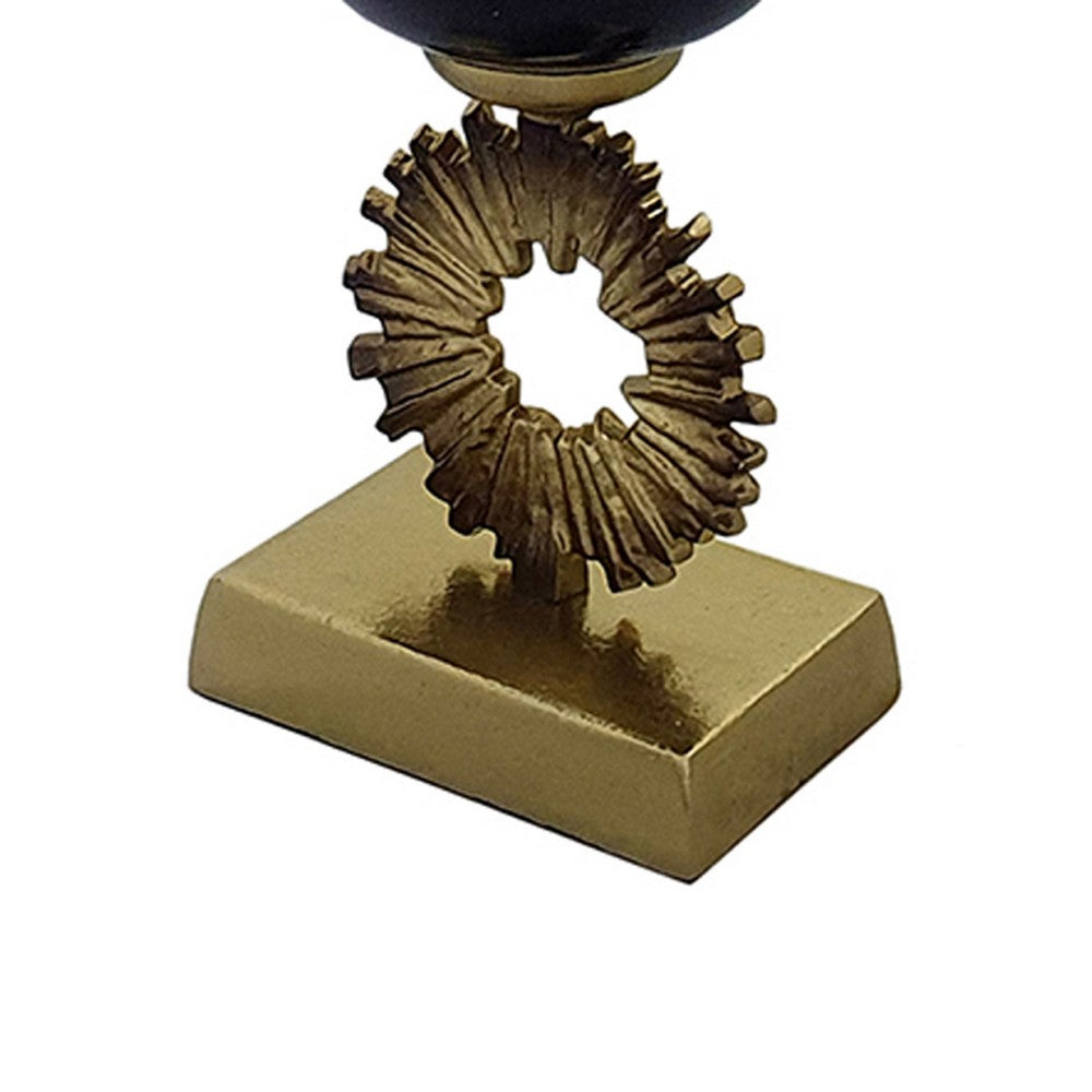 Ginny Vase, Sculpted Vintage Gold Ring Accent, Gold-Gray Glass, 19 Inch - BM350383