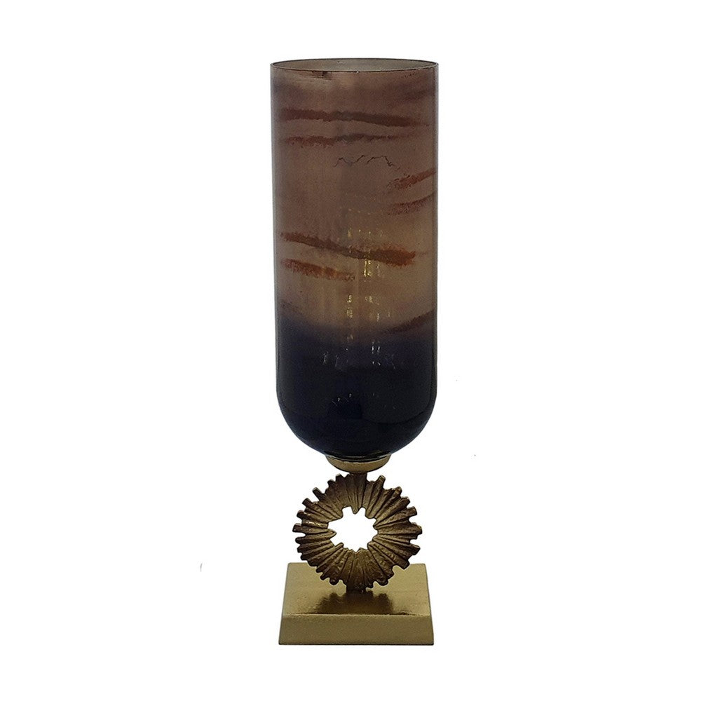 Ginny Vase, Sculpted Classical Gold Ring Accent, Gold-Gray Glass, 22 Inch - BM350384