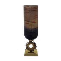 Ginny Vase, Sculpted Classical Gold Ring Accent, Gold-Gray Glass, 22 Inch - BM350384