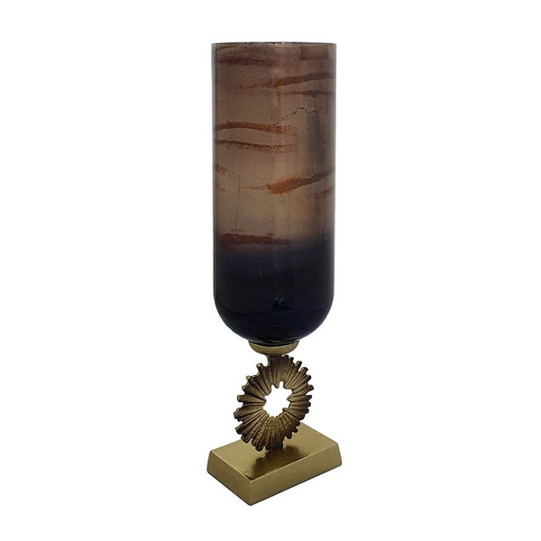 Ginny Vase, Sculpted Classical Gold Ring Accent, Gold-Gray Glass, 22 Inch - BM350384