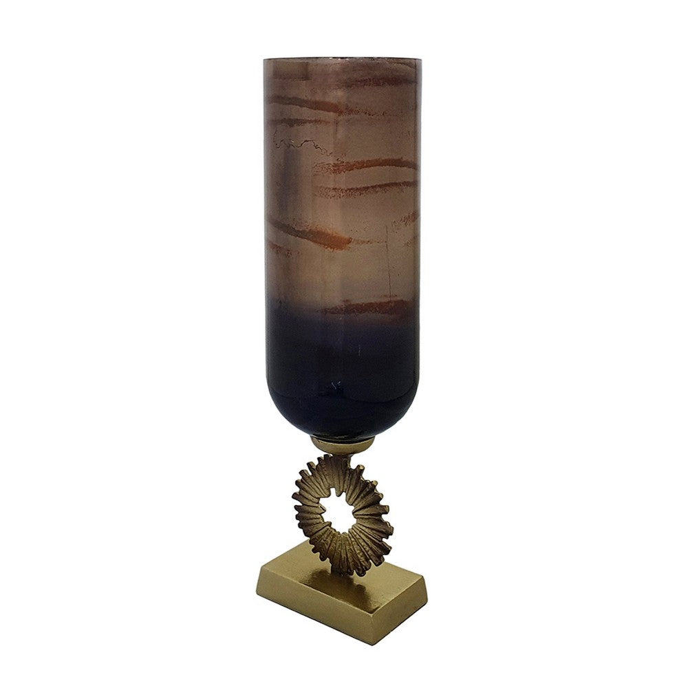 Ginny Vase, Sculpted Classical Gold Ring Accent, Gold-Gray Glass, 22 Inch - BM350384