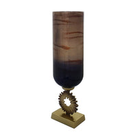Ginny Vase, Sculpted Classical Gold Ring Accent, Gold-Gray Glass, 22 Inch - BM350384