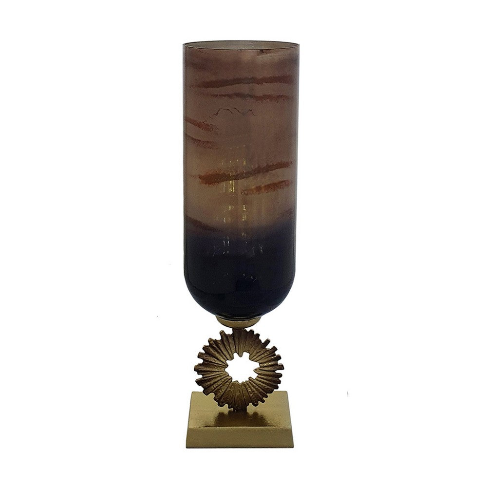 Ginny Vase, Sculpted Classical Gold Ring Accent, Gold-Gray Glass, 22 Inch - BM350384