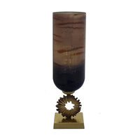 Ginny Vase, Sculpted Classical Gold Ring Accent, Gold-Gray Glass, 22 Inch - BM350384