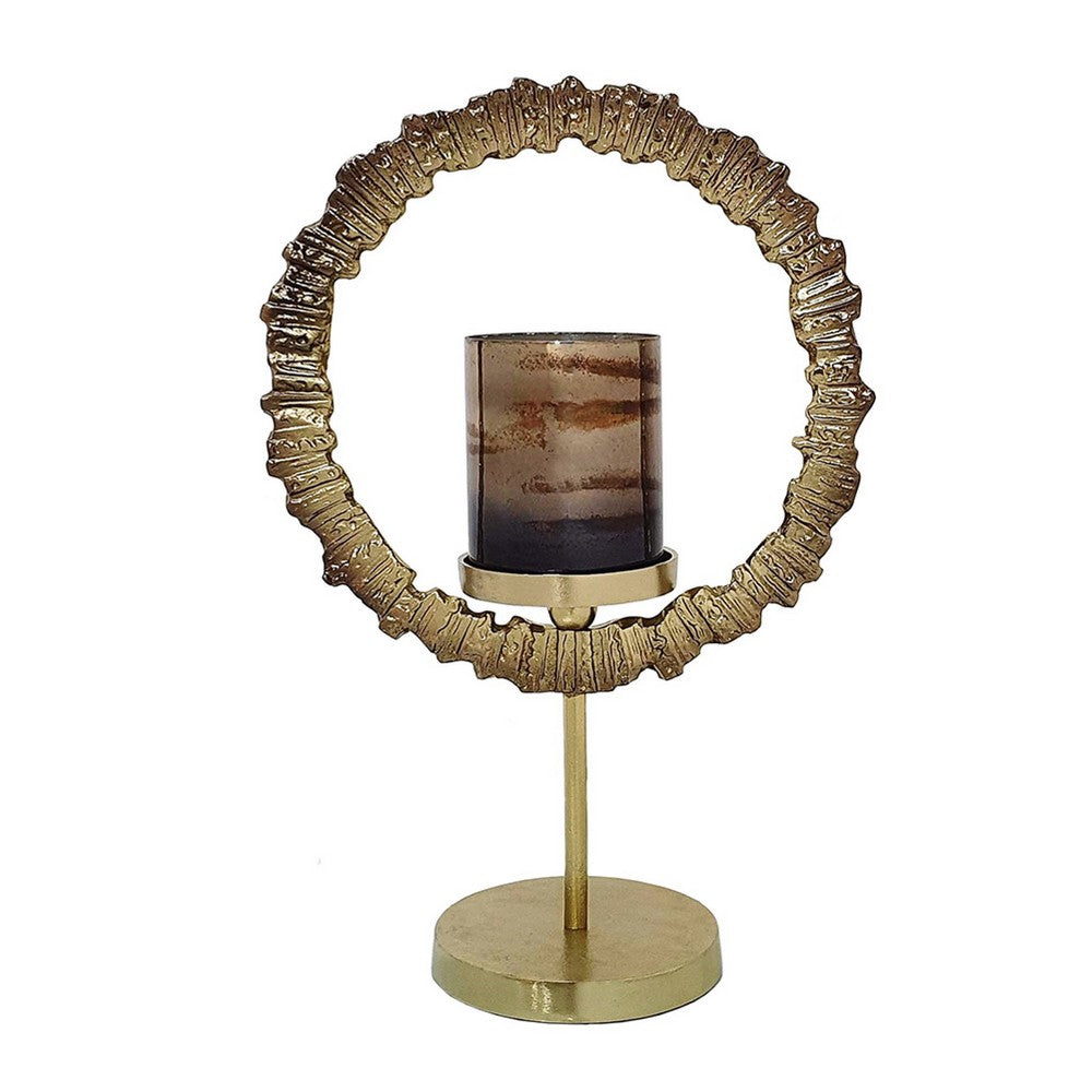 Jenyl Candle Holder, Elegant Round Frame, Gray-Copper Glass, 18 Inch - BM350385