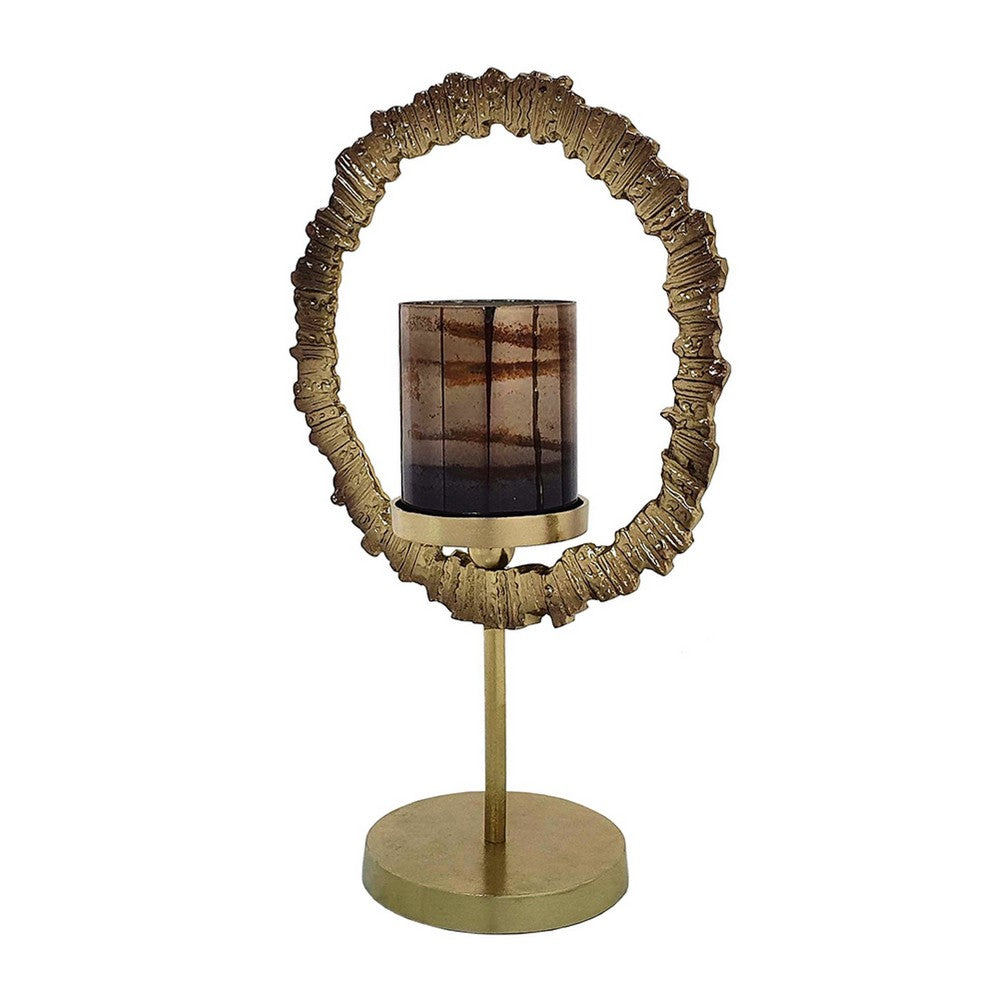 Jenyl Candle Holder, Elegant Round Frame, Gray-Copper Glass, 18 Inch - BM350385