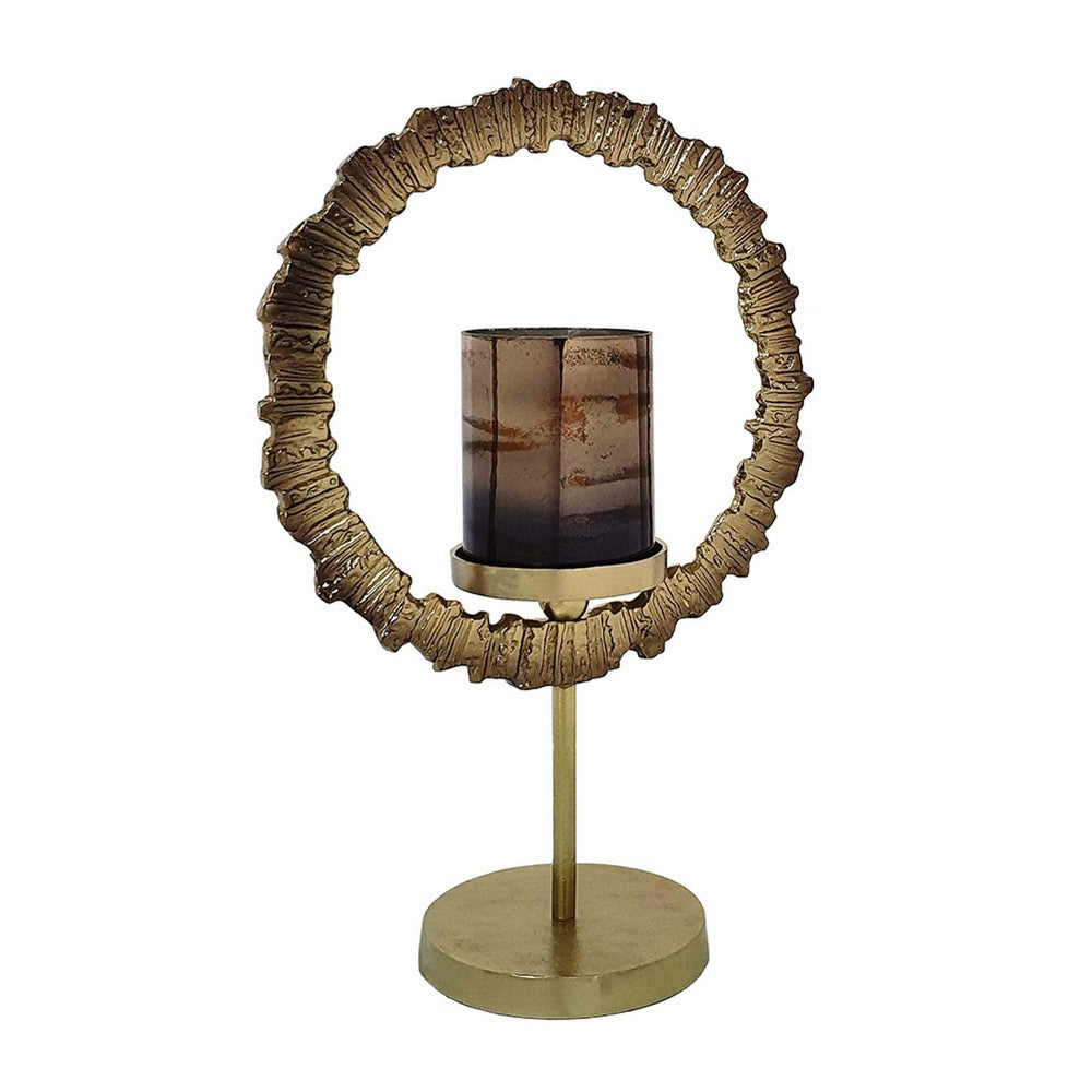 Jenyl Candle Holder, Elegant Round Frame, Gray-Copper Glass, 18 Inch - BM350385