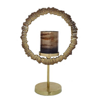 Jenyl Candle Holder, Elegant Round Frame, Gray-Copper Glass, 18 Inch - BM350385