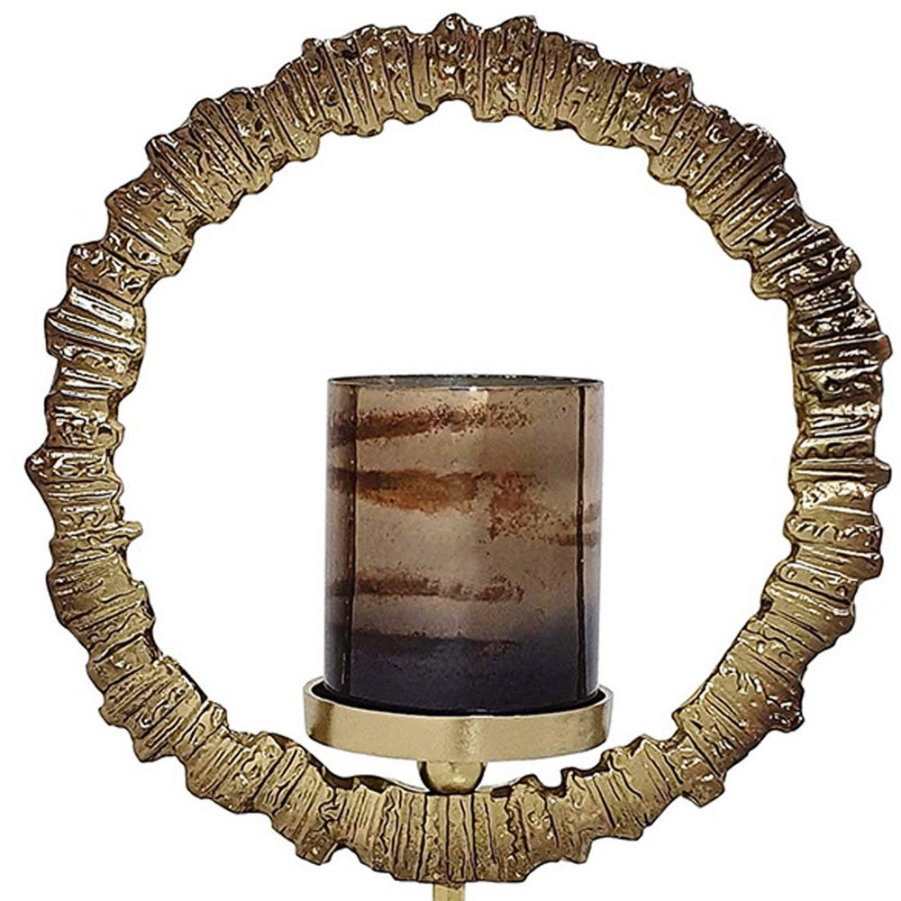 Jenyl Candle Holder, Elegant Round Frame, Gray-Copper Glass, 18 Inch - BM350385
