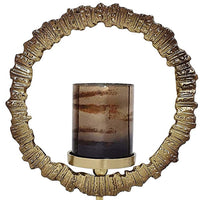 Jenyl Candle Holder, Elegant Round Frame, Gray-Copper Glass, 18 Inch - BM350385