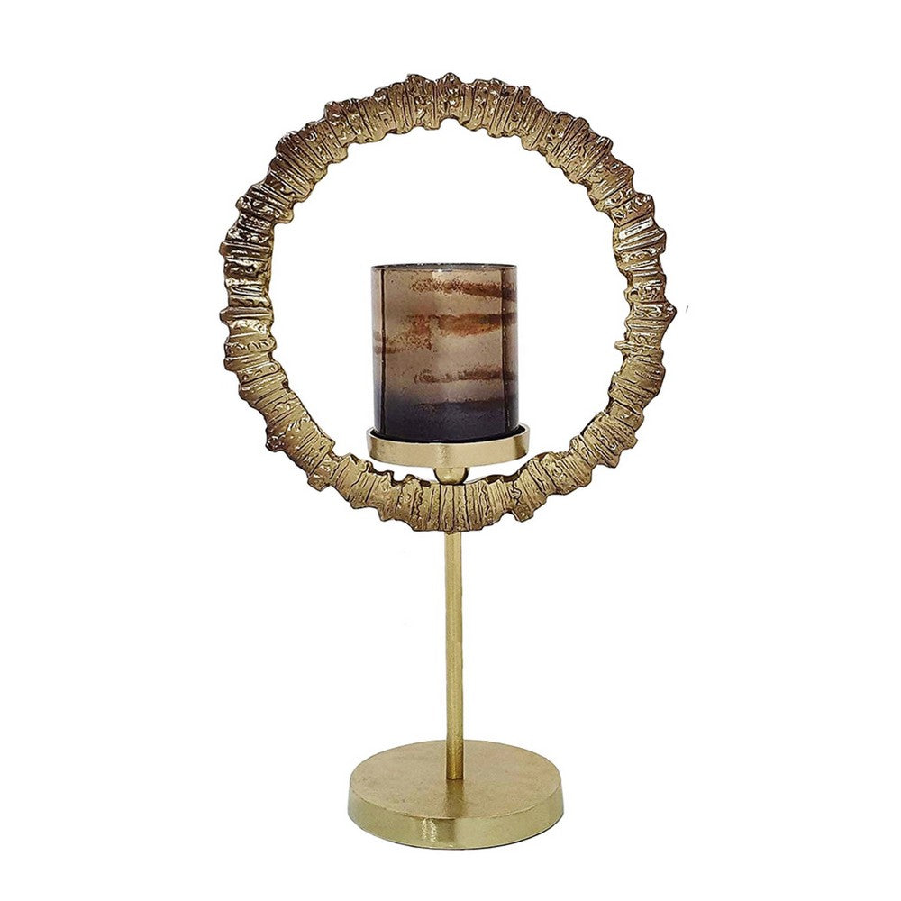 Jenyl Candle Holder, Elegant Round Frame, Gray-Copper Glass, 21 Inch - BM350386