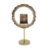 Jenyl Candle Holder, Elegant Round Frame, Gray-Copper Glass, 21 Inch - BM350386