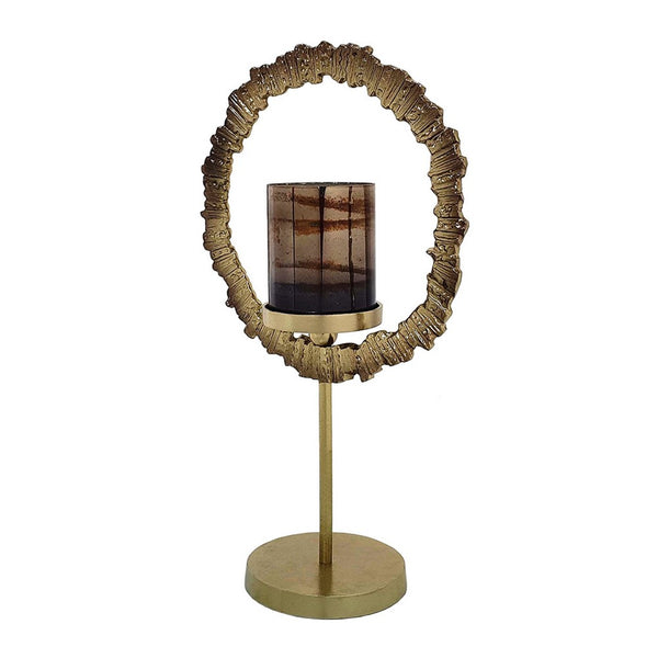 Jenyl Candle Holder, Elegant Round Frame, Gray-Copper Glass, 21 Inch - BM350386