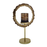 Jenyl Candle Holder, Elegant Round Frame, Gray-Copper Glass, 21 Inch - BM350386