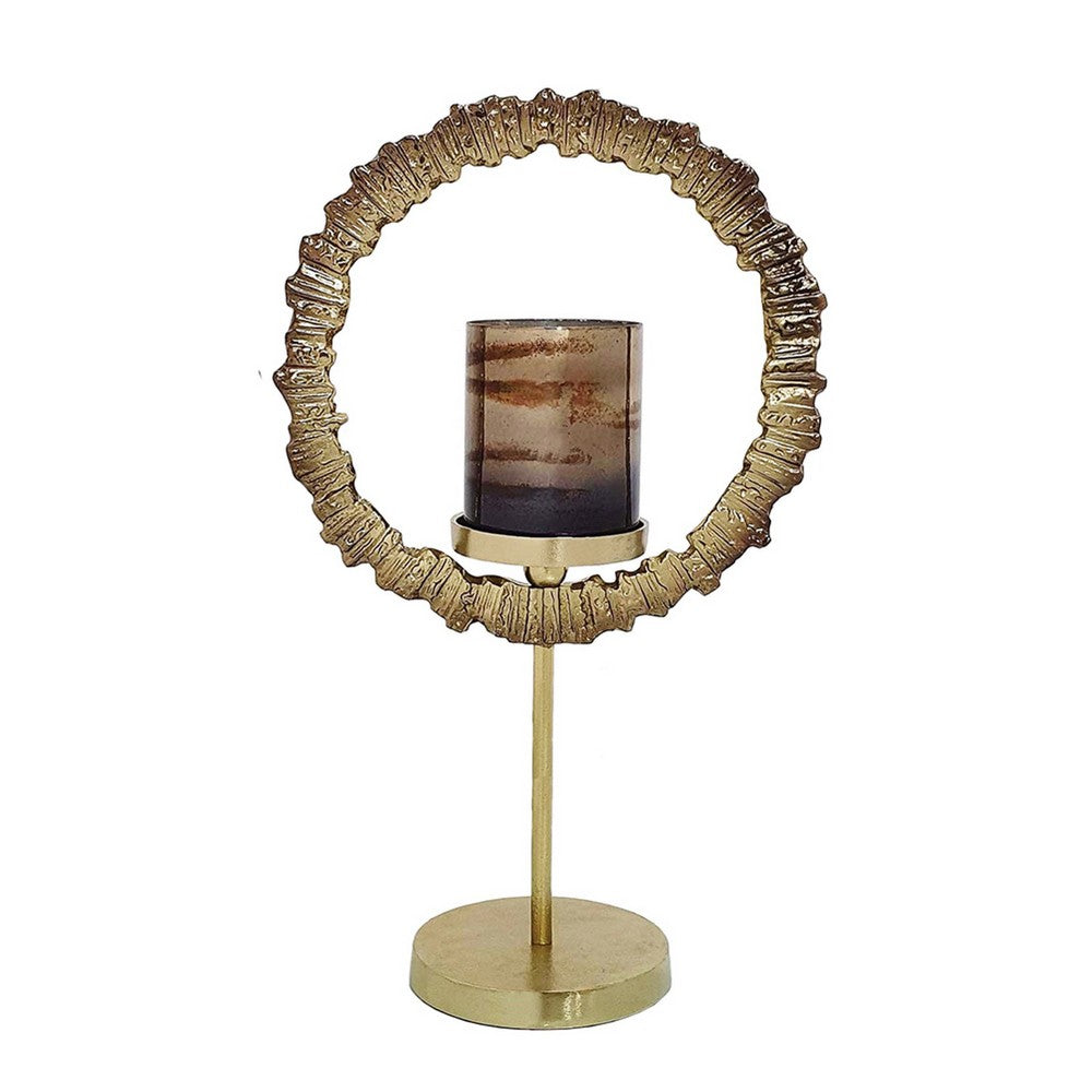 Jenyl Candle Holder, Elegant Round Frame, Gray-Copper Glass, 21 Inch - BM350386
