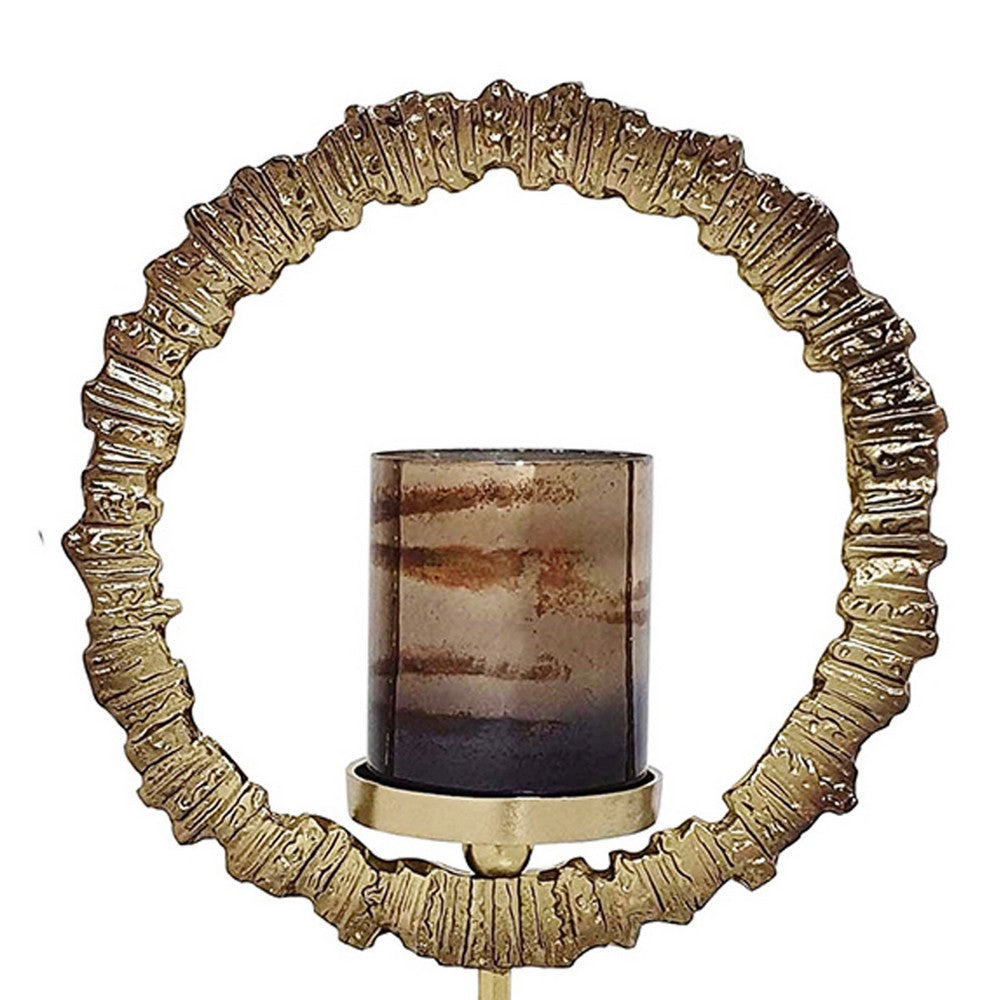 Jenyl Candle Holder, Elegant Round Frame, Gray-Copper Glass, 21 Inch - BM350386