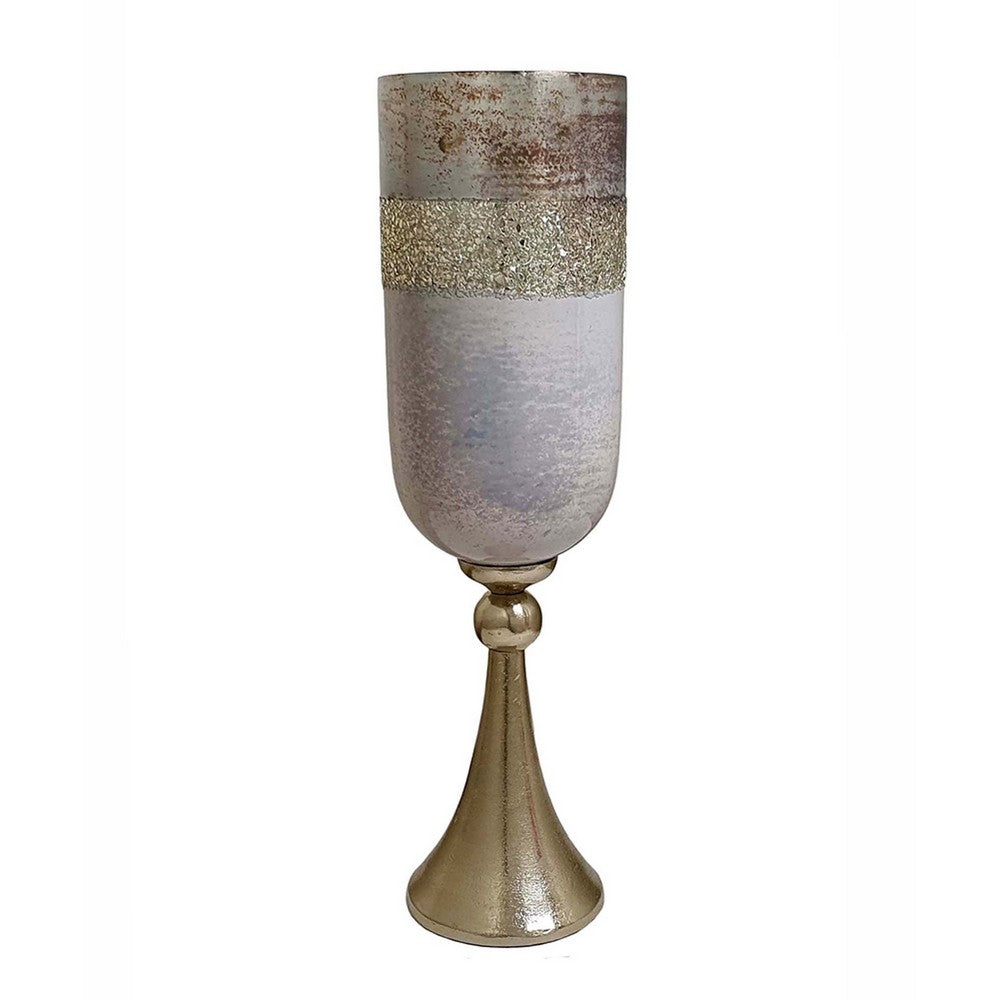 Fizi Decorative Vase, Traditional Flared Base, Gray Cylindrical Glass 22in - BM350387