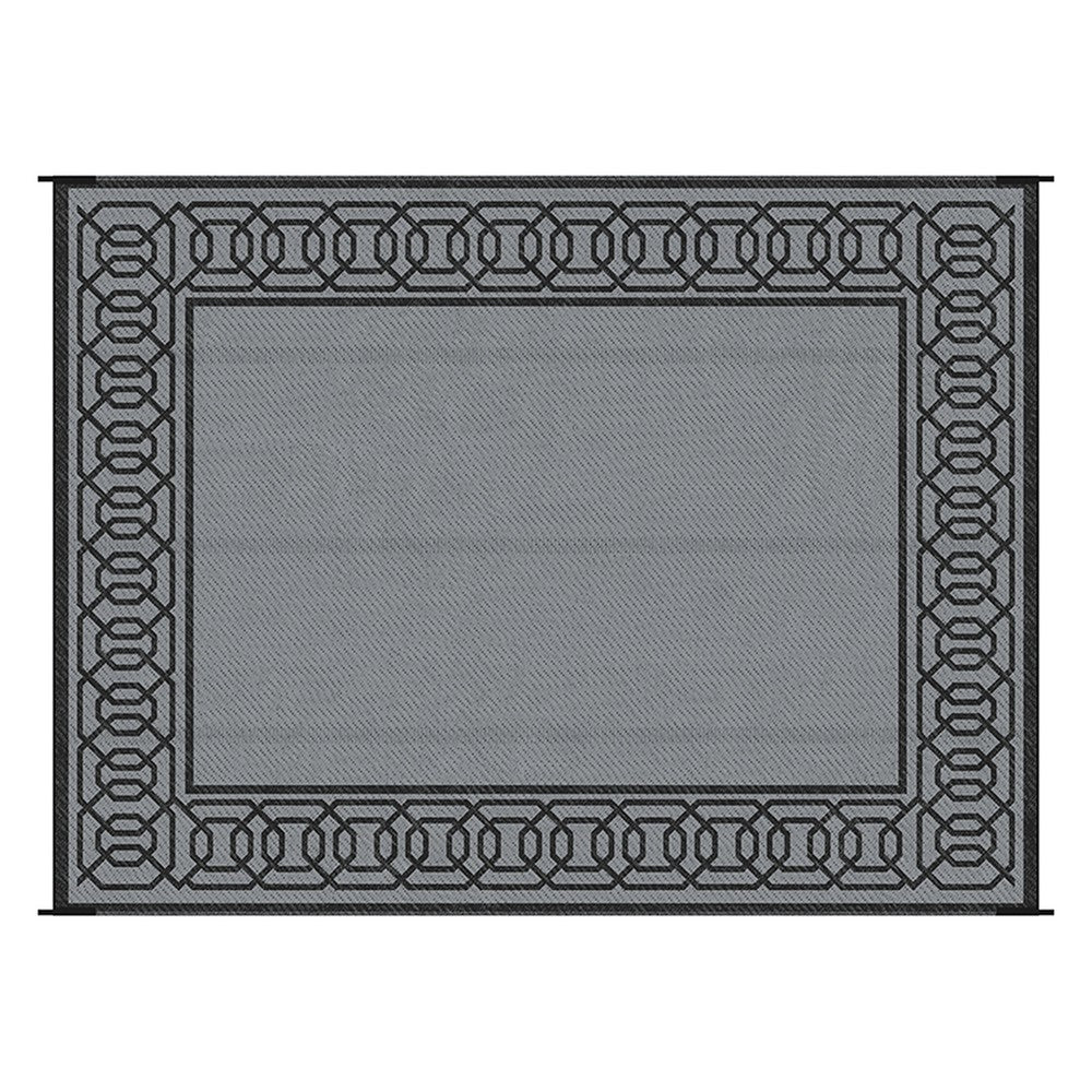 9x12 Extra Large Outdoor Area Rug, Reversible Plastic Straw Design, Black Gray - BM350771