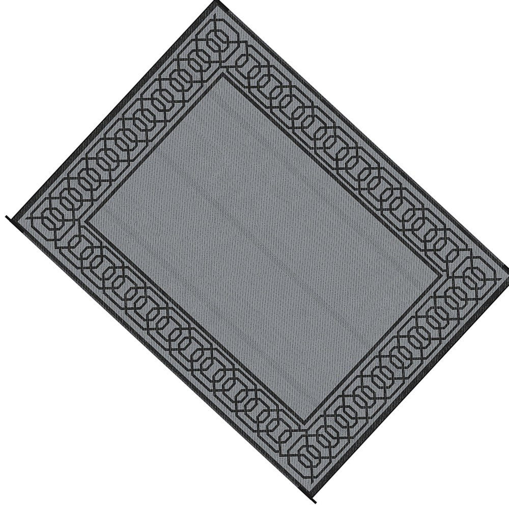 9x12 Extra Large Outdoor Area Rug, Reversible Plastic Straw Design, Black Gray - BM350771
