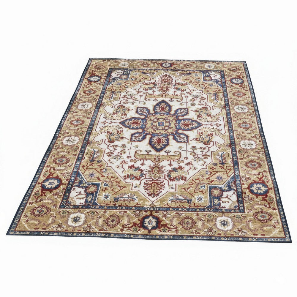 Hano 5x7 Medium Area Rug, Vintage Blue Gold Bohemian Persian Style - BM350773