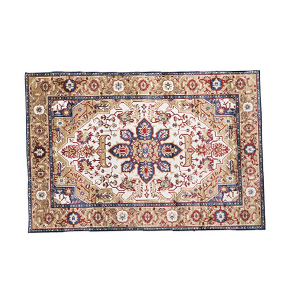Hano 5x7 Medium Area Rug, Vintage Blue Gold Bohemian Persian Style - BM350773