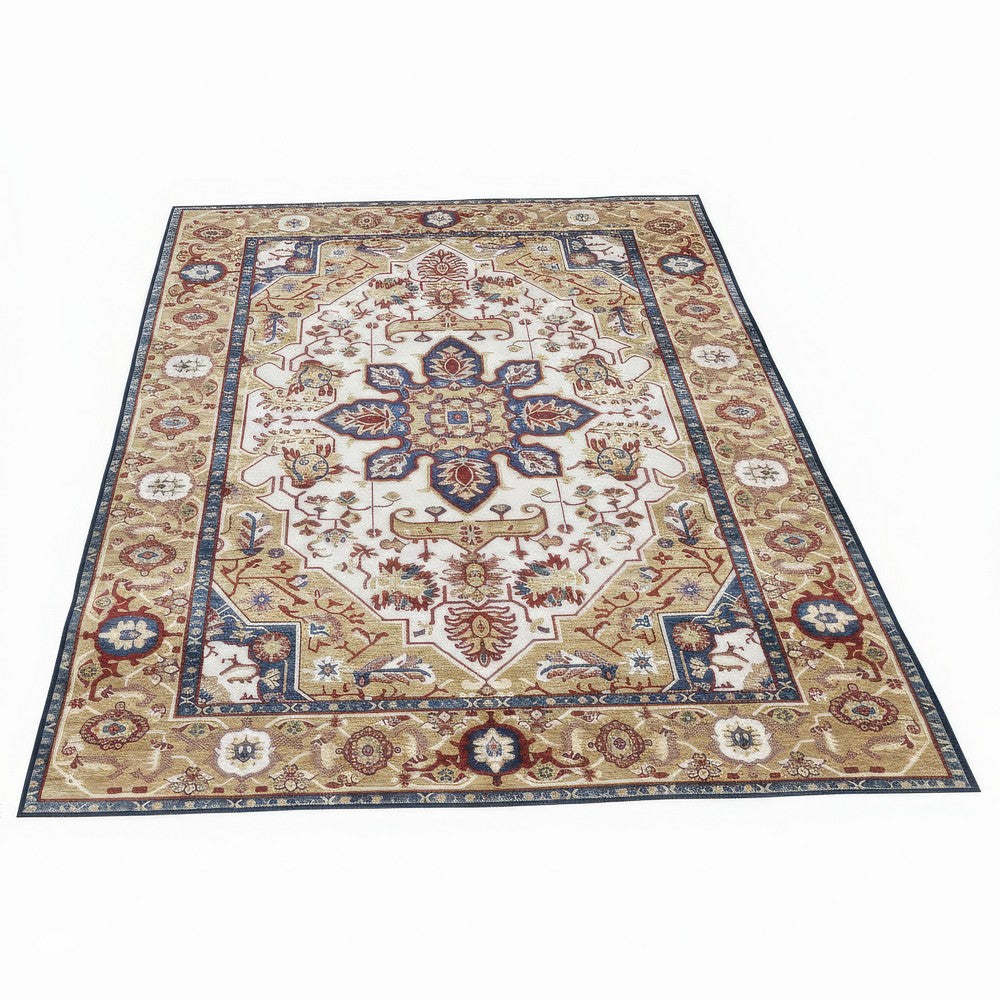 Hano 5x7 Medium Area Rug, Vintage Blue Gold Bohemian Persian Style - BM350773