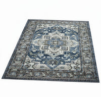 5x7 Medium Area Rug, Blue and Brown Bohemian Vintage Floral Pattern - BM350774