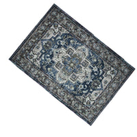 5x7 Medium Area Rug, Blue and Brown Bohemian Vintage Floral Pattern - BM350774