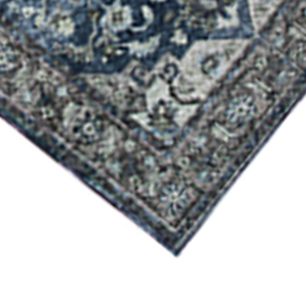 5x7 Medium Area Rug, Blue and Brown Bohemian Vintage Floral Pattern - BM350774
