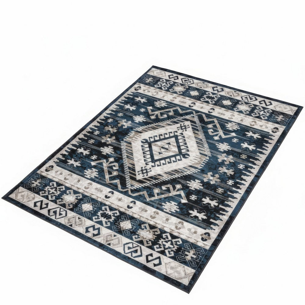 Jena 5x7 Medium Area Rug, Classic Persian Geometric Design, Black Blue - BM350775