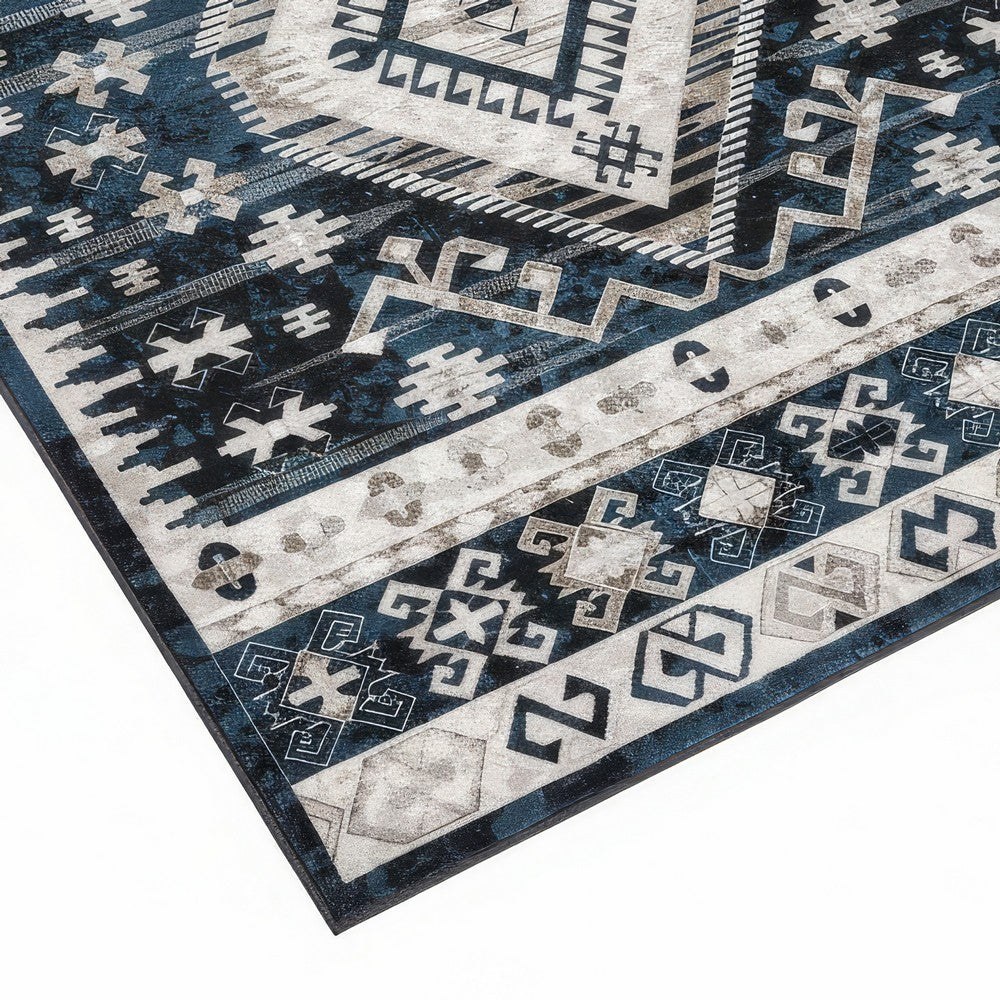 Jena 5x7 Medium Area Rug, Classic Persian Geometric Design, Black Blue - BM350775