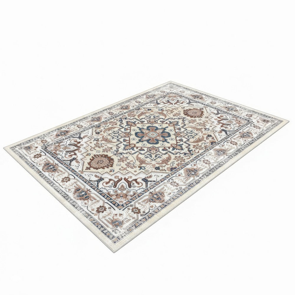 5x7 Medium Area Rug, Orange Yellow Vintage Persian Floral Pattern - BM350776