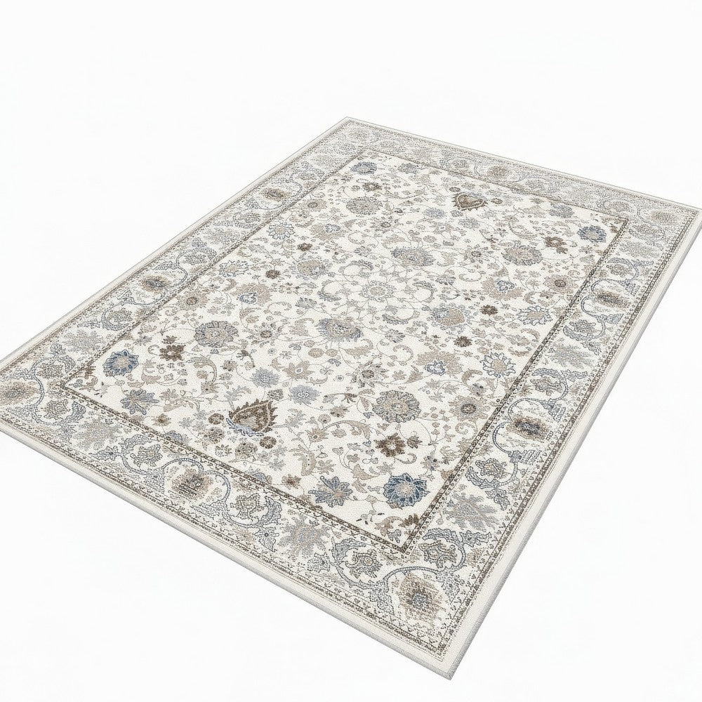 6x9 Medium Area Rug, Light Khaki and Beige Vintage Floral Patterns - BM350777