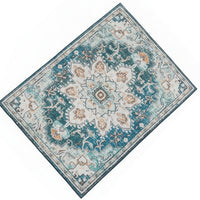 5x7 Retro Medium Area Rug, Beige Blue Vintage Persian Floral Pattern - BM350778