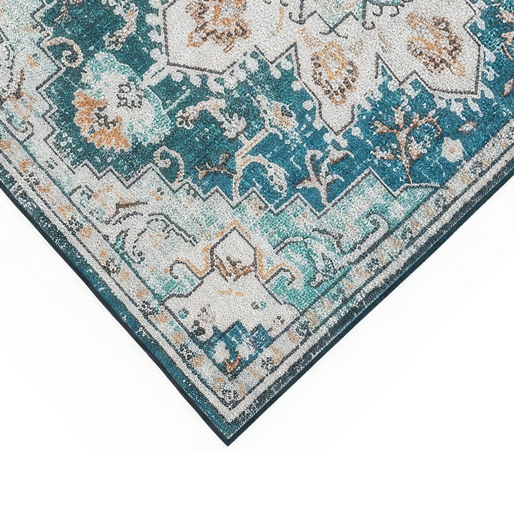 5x7 Retro Medium Area Rug, Beige Blue Vintage Persian Floral Pattern - BM350778