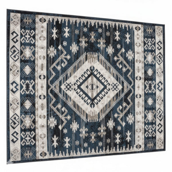Jena 8x10 Extra Large Area Rug, Persian Geometric Design, Black Blue - BM350779