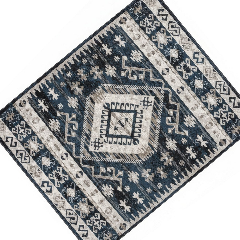 Jena 8x10 Extra Large Area Rug, Persian Geometric Design, Black Blue - BM350779