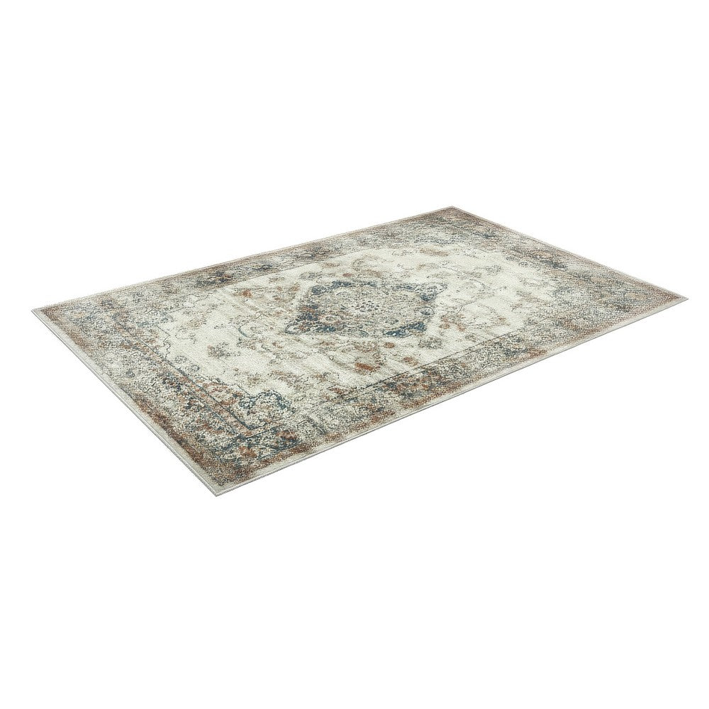 5x7 Classic Medium Area Rug, Blue Yellow Vintage Persian Floral Pattern - BM350780