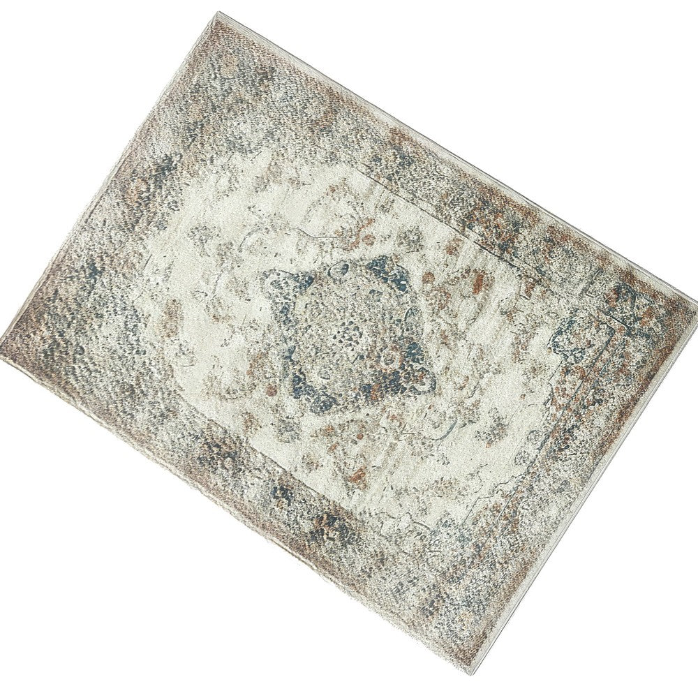 5x7 Classic Medium Area Rug, Blue Yellow Vintage Persian Floral Pattern - BM350780