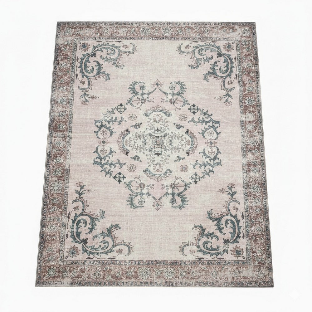 5x7 Vintage Medium Area Rug, Antique Brassy White Persian Floral Pattern - BM350781