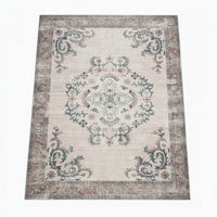5x7 Vintage Medium Area Rug, Antique Brassy White Persian Floral Pattern - BM350781
