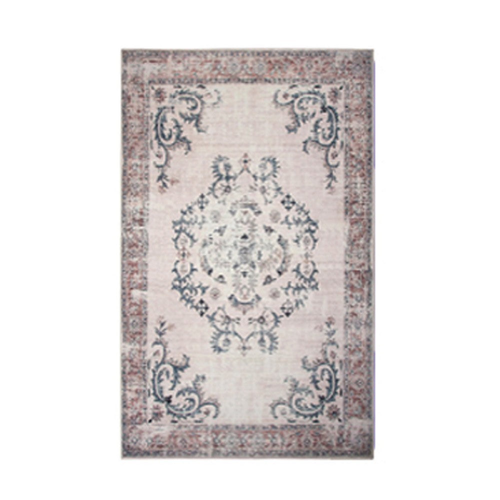 5x7 Vintage Medium Area Rug, Antique Brassy White Persian Floral Pattern - BM350781
