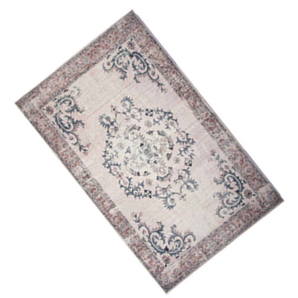 5x7 Vintage Medium Area Rug, Antique Brassy White Persian Floral Pattern - BM350781