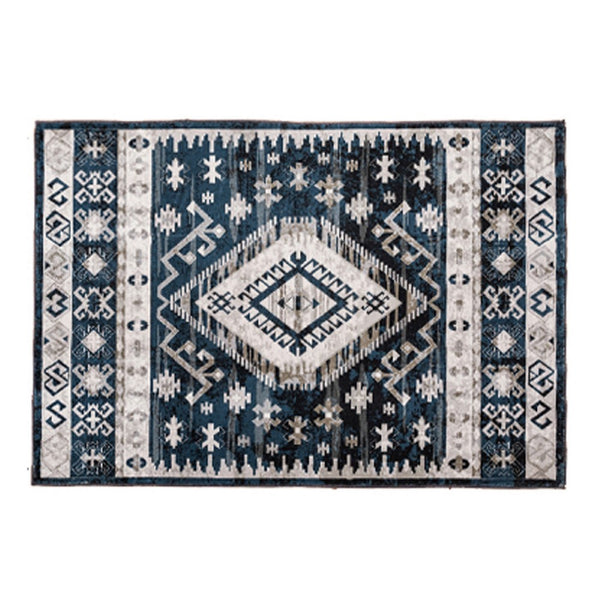 Jena 6x9 Large Area Rug, Persian Geometric Design, Modern Retro Black Blue - BM350782
