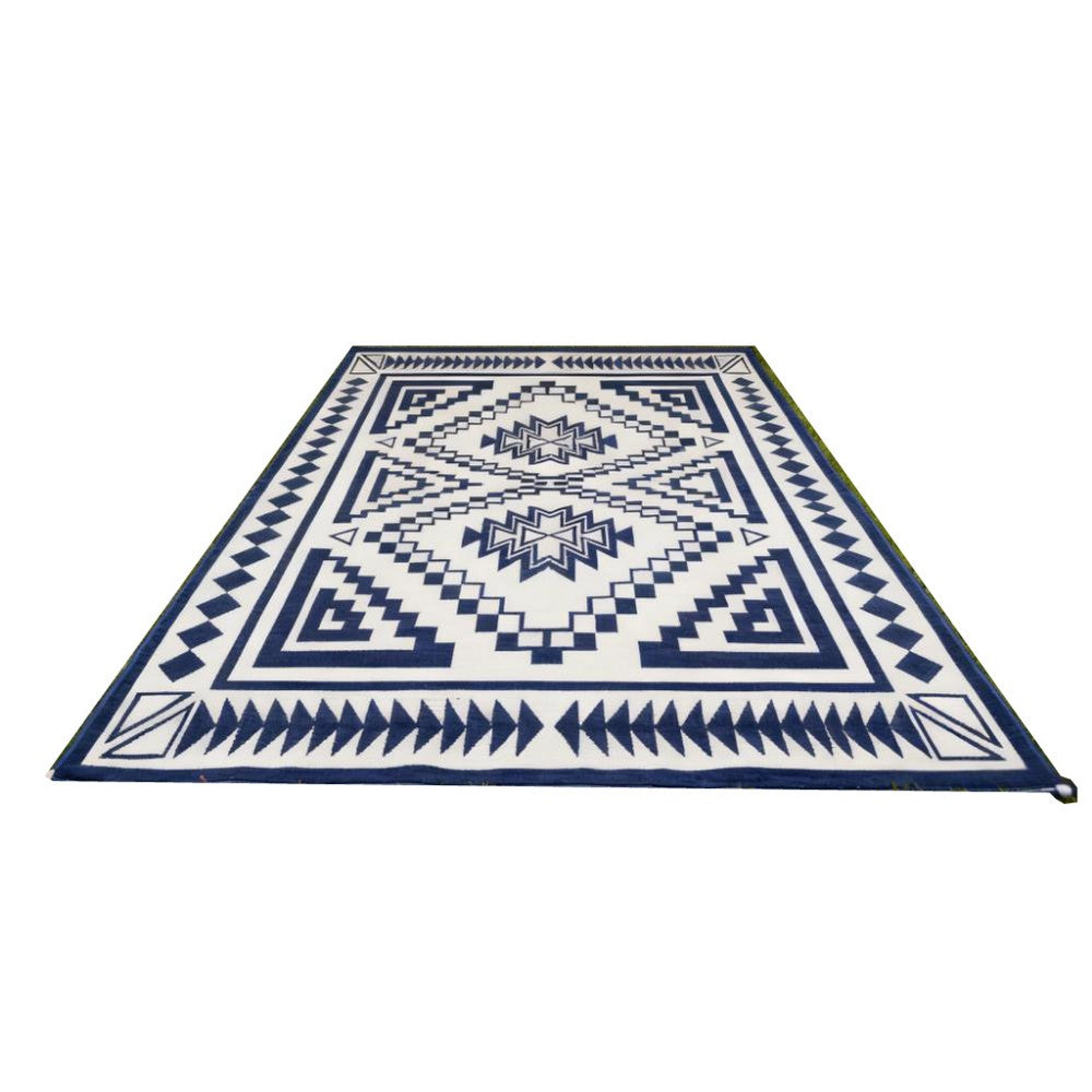 Lema 9x18 Ultra Large Area Patio Rug with Carrying Bag, Blue and White - BM350784