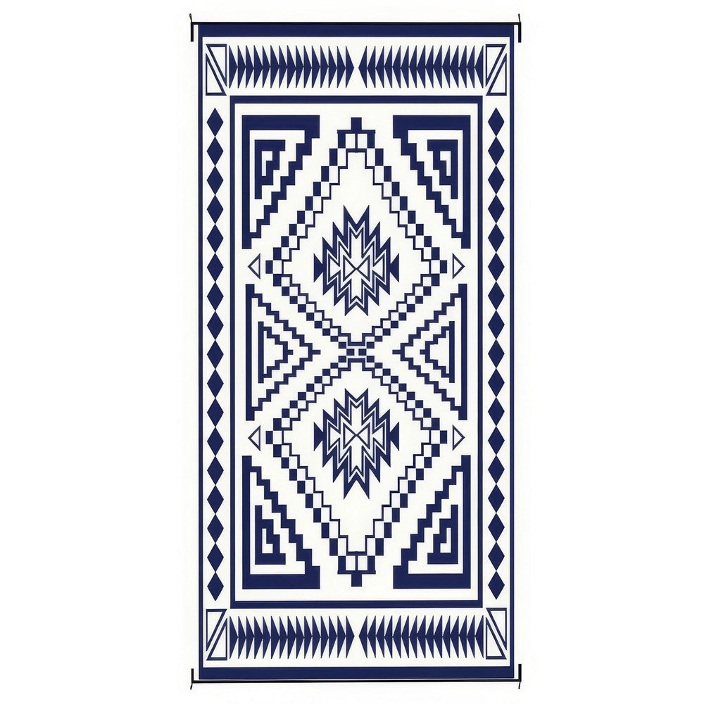 Lema 9x18 Ultra Large Area Patio Rug with Carrying Bag, Blue and White - BM350784