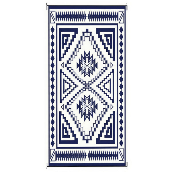 Lema 9x18 Ultra Large Area Patio Rug with Carrying Bag, Blue and White - BM350784