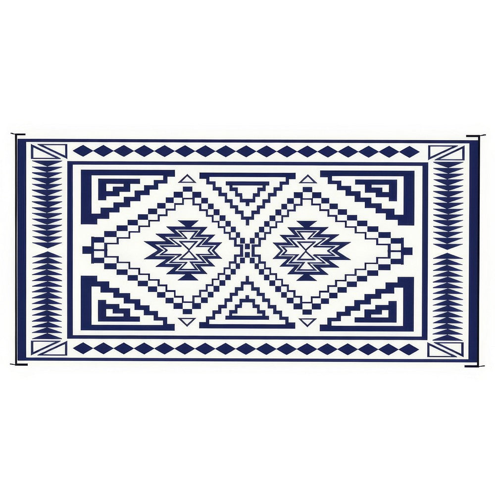 Lema 9x18 Ultra Large Area Patio Rug with Carrying Bag, Blue and White - BM350784