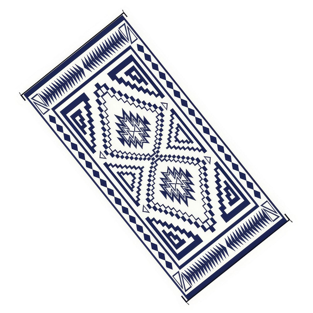 Lema 9x18 Ultra Large Area Patio Rug with Carrying Bag, Blue and White - BM350784